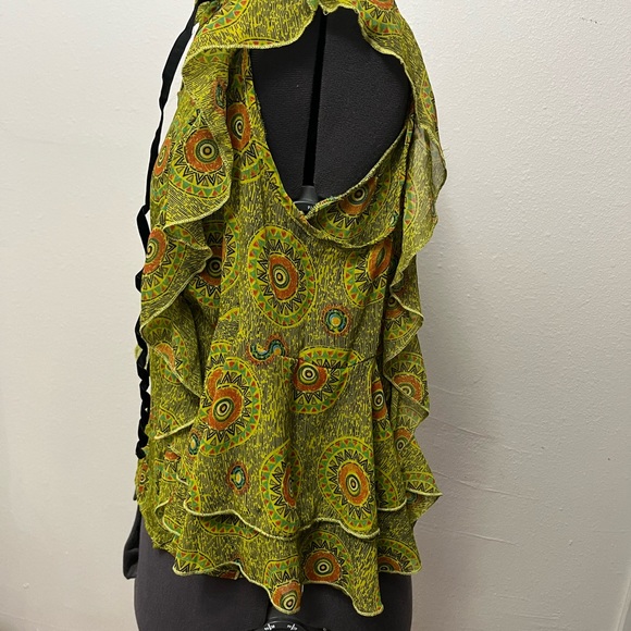 Iky & Me Flowy Mandala Cold Shoulder Ruffle Tie Up Top - Picture 5 of 16